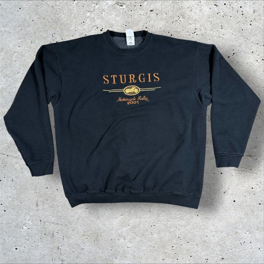 Vintage 2001 Sturgis Motorcycle Rally Sweatshirt Men XXL Black Biker Faded Y2K